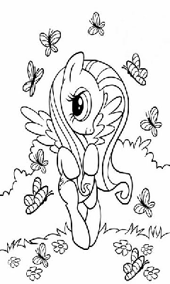 Kolorowanka Fluttershy wśród motyli